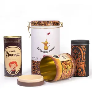 Embalaje vacío con impresión personalizada de fábrica, latas pequeñas redondas de té, contenedores de Metal de doble tapa, caja de lata de café cilíndrica con válvula