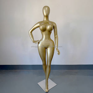مانيكانات عرض أزياء نسائية فاخرة من الألياف الزجاجية، بتصميم بوتيك BBL، بجسم كامل، مقاسات كبيرة، برأس، بتصميم منحني، بحمالة صدر كبيرة، بلون ذهبي مطفي - Product Image 3