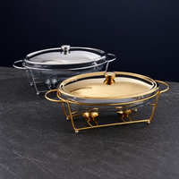 Nouveau Réchaud Buffet en Verre à Cadre en Fer Doré, Alimenté à l'Alcool, Style Hot Pot, Forme Œuf, Capacité 3.0L pour Aliments