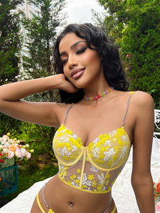 ZZYUP 632 <span class=keywords><strong>Bustier</strong></span> Corset en Dentelle Jaune Lingerie Sexy Vente en Gros en Petite Quantité Jarretière Ceinture Gaine Amincissante T-Back - Product Image 3