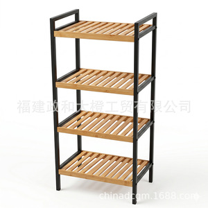 Solid Wood Multi Layer Storage <b>Rack</b> 40x30x109.5cm Carbon Steel Frame Bathroom Home Use Standing Type Neatening <b>Shelf</b> - Product Image 1