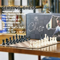 SEIPTING Boîte d'échecs en carton de résine, pièces double reine 8,5 cm, coins arrondis, plateau pliable 48 cm, design éducatif et portable 2