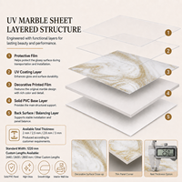 Lámina de Mármol UV MORLENX con Remolinos Minerales en Oro Champán, Panel de Pared de Alto Brillo para Proyectos de Recepción en Resorts de Lujo