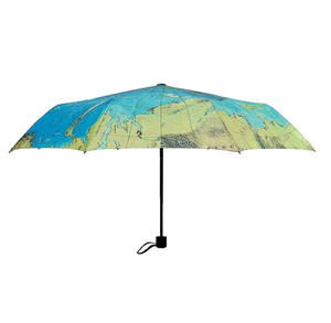 Ombrello Pieghevole a Tre Sezioni con Stampa Digitale Stile Moderno, Telaio in Metallo, Tessuto Pongee, Rivestimento Nero, Design Mappa del Mondo, per Uso Professionale - Product Image 4