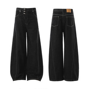 Pantalon en jean évasé pour homme, coupe ample, taille mi-haute, 100% coton, design <span class=keywords><strong>original</strong></span> et irrégulier, style urbain neutre et raffiné - Product Image 1