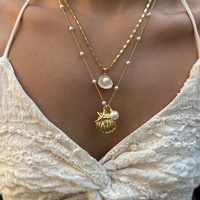 Joyería de verano de playa hawaiana resistente al agua de acero inoxidable Ocean Serie 18K collar de oro concha de concha collar de perlas