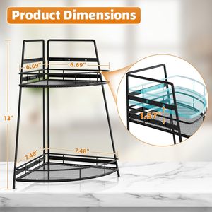<span class=keywords><strong>Étagère</strong></span> de rangement d'angle <span class=keywords><strong>en</strong></span> métal <span class=keywords><strong>à</strong></span> 2 niveaux pour lavabo, maquillage, salle de bain, comptoir, avec 4 crochets - Product Image 2