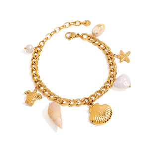 Fashion Charm <b>Bracelet</b> Gold Tone <b>Shell</b> Starfish Turtle Pendant Women's Jewelry - Product Image 1