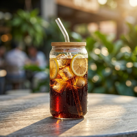 Mug à lait en verre 16 oz avec logo personnalisé, couvercle en bambou, paille, compatible lave-vaisselle, design minimaliste, pour fêtes, emballage cadeau personnalisé, esthétique