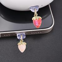 USB Type c Port de charge Anti-poussière Plug Little Strawberry Phone Charm Pendant