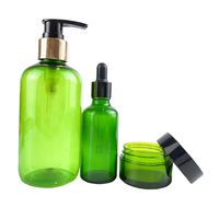 Pot en verre givré pour crème, gel de beauté vert, huile essentielle, flacon en verre, ensemble de soins corporels