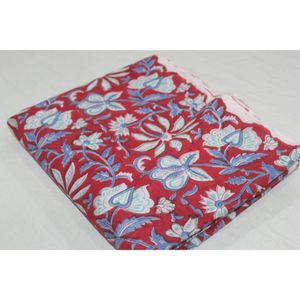 Tissu en coton imprimé floral rouge et bleu 110 GSM pour rideaux, couches, textiles de maison, sacs, accessoires au meilleur prix - Product Image 3