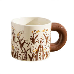 Vintage <b>Floral</b> Ceramic <b>Mug</b> With Brown Handle For Coffee Tea Gift Present Chaozhou Made - Product Image 2
