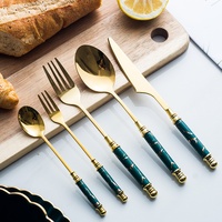 Ensemble de couverts en acier inoxydable doré, couteau, fourchette, cuillère, manche en céramique marbré pour la maison, la cuisine, l'hôtel, la vaisselle de table