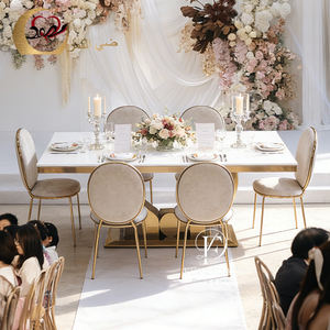 Mesa de Comedor de Lujo Europea con Base de Acero Inoxidable Dorado, Tapa de MDF y Vidrio, Moderna, para Uso en Hoteles y Bodas - Product Image 1