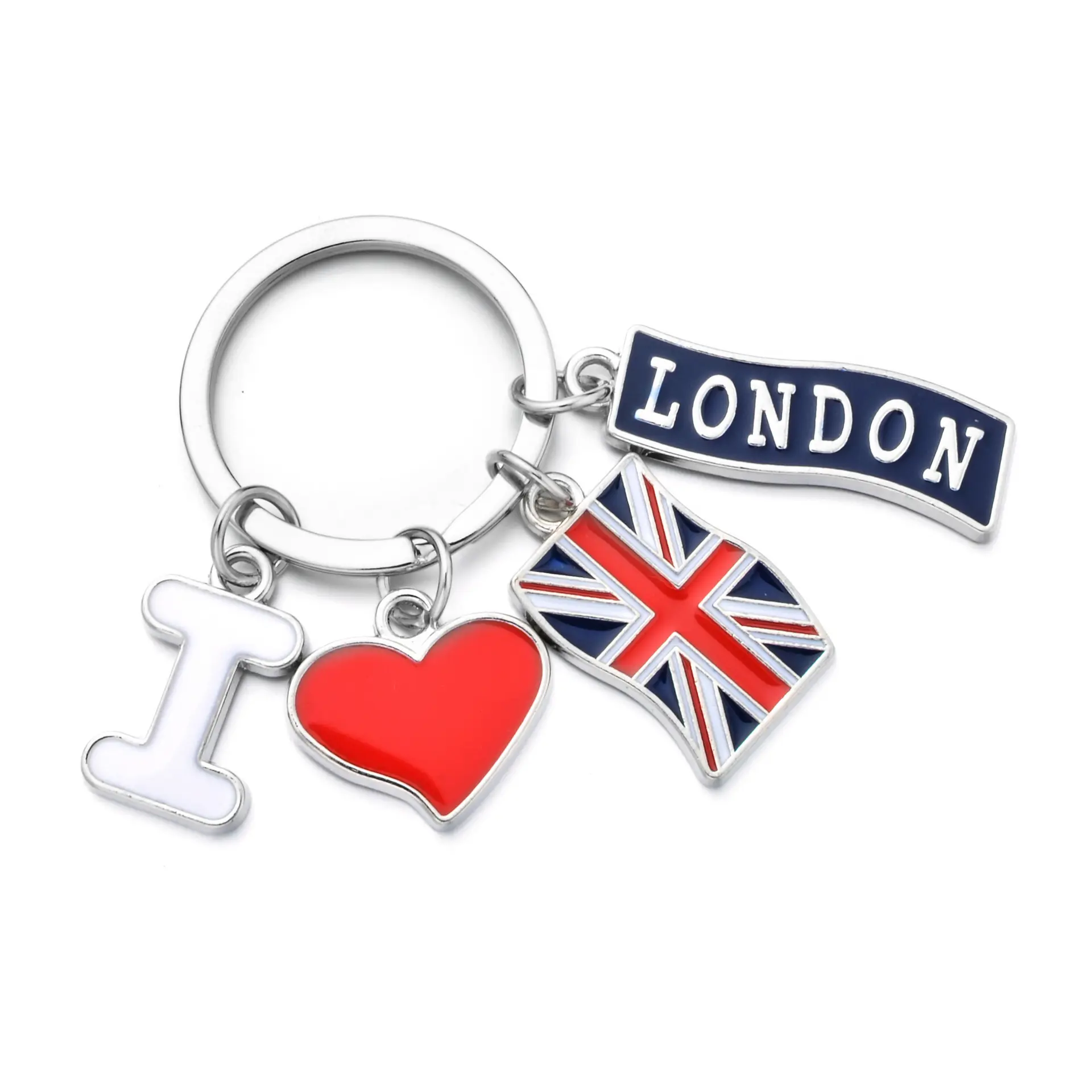 나는 사랑 런던 관광 기념품 떨어지는 기름 금속 열쇠 고리 런던