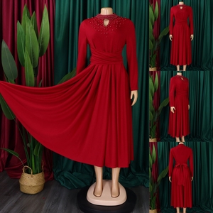 D454 Nouveauté Robes Maxi Unies Vêtements Femme Grossiste Col Rond Manches Longues Grandes Tailles - Product Image 5