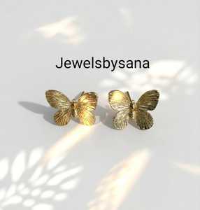 Luxury Handmade Gold Plated Brass Bezel Setting Butterfly Stud <b>Earrings</b> Women Elegant Designer Statement Wedding Minimalist - Product Image 1