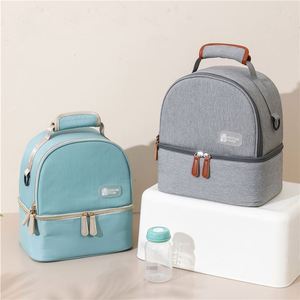 Double Deck Thermal Insulated Polyester Breast Pump Backpack Diaper Tote Baby <b>Bottle</b> Holder 15L Capacity Breast Milk Cooler <b>Bag</b> - Product Image 4