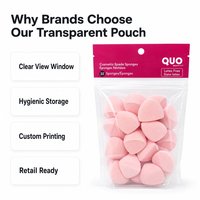 Pochette transparente refermable avec fenêtre de visualisation pour éponges cosmétiques, outils de maquillage et de beauté, présentoir de vente au détail, logo personnalisé
