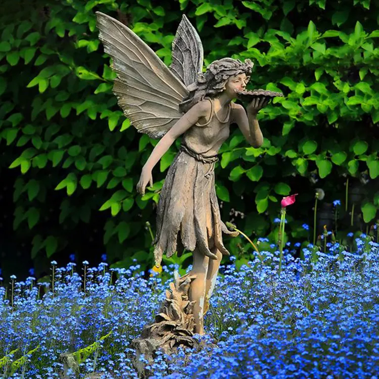 Modern bahçe dekor el oyması büyük Metal bronz kanatlı kız melek heykeli heykel
