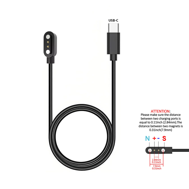 Wholesale 2.84mm USB-C Magnet Pogo Pin 2-Pin Universal USB Fast Charging Cable Magnetic Charger Cord Smart Watch Pure Copper