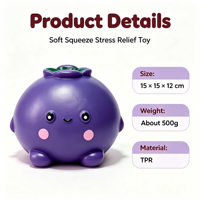 Grand jouet anti-stress réaliste en forme de myrtille, souple et compressible, pour collection et cadeaux de fête