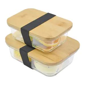 High Temperature Resistant Air Tight Bamboo Glass Food Container With Lid