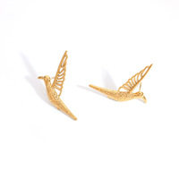 SUMMLY-Boucles d'oreilles hypoallergéniques en acier inoxydable plaqué or 18 carats avec ailes déployées, bijoux de mode