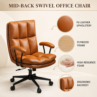 Chaise de bureau pivotante à dossier moyen ALINUNU, directement de l'usine, pour bureau à domicile, chaise de bureau ergonomique moderne en cuir PU
