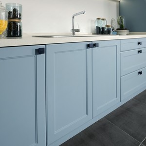 Ensemble d'armoires de cuisine Shaker gris bleu de luxe moderne, armoires de cuisine en MDF laqué sur mesure pour appartement, villa, maison - Product Image 4