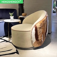 Fauteuil pivotant pour salon, style villa moderne minimaliste de luxe italien, en cuir véritable, chaises de salon