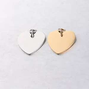 Guangzhou Sland Jewellery Making Supplies 18K Gold Engravable Flat Heart Charm Pendant Stainless Steel Engraving Blank Heart