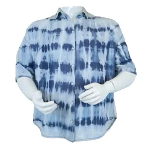 Nieuwe Jeans Shirt Voor Mannen Custom Casual Random Tie Dye Patched Pocket Denim Shirt