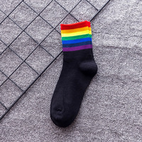 Nouvelles chaussettes de sport mi-longues en coton pour femme, style 2026, à rayures arc-en-ciel, avec volants, en coton biologique, pour usage quotidien, avec logo mignon, collection automne