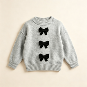 Maglione Lavorato a Maglia per <span class=keywords><strong>Bambina</strong></span> con Collo Tondo e Fiocco Ricamato, Tessuto Spesso per la Stagione Fredda, Produzione di Fabbrica - Product Image 2