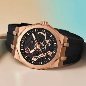 Pintime sang trọng thạch anh Đồng hồ cho nam giới Hollow ra quay số thiết kế kinh doanh Mens Đồng hồ đeo tay hợp kim trường hợp Silicone ban nhạc người đàn ông Đồng hồ - Product Image 2