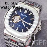 Montre automatique pour homme BLIGER carrée 25-29 mm en acier inoxydable NH38, analogique, verre saphir multicolore, mécanique, lumineuse
