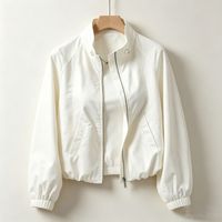 Veste courte en similicuir pour femme, col montant, fermeture éclair intégrale, ourlet et poignets élastiques, manches longues, style décontracté, veste bomber moto en PU