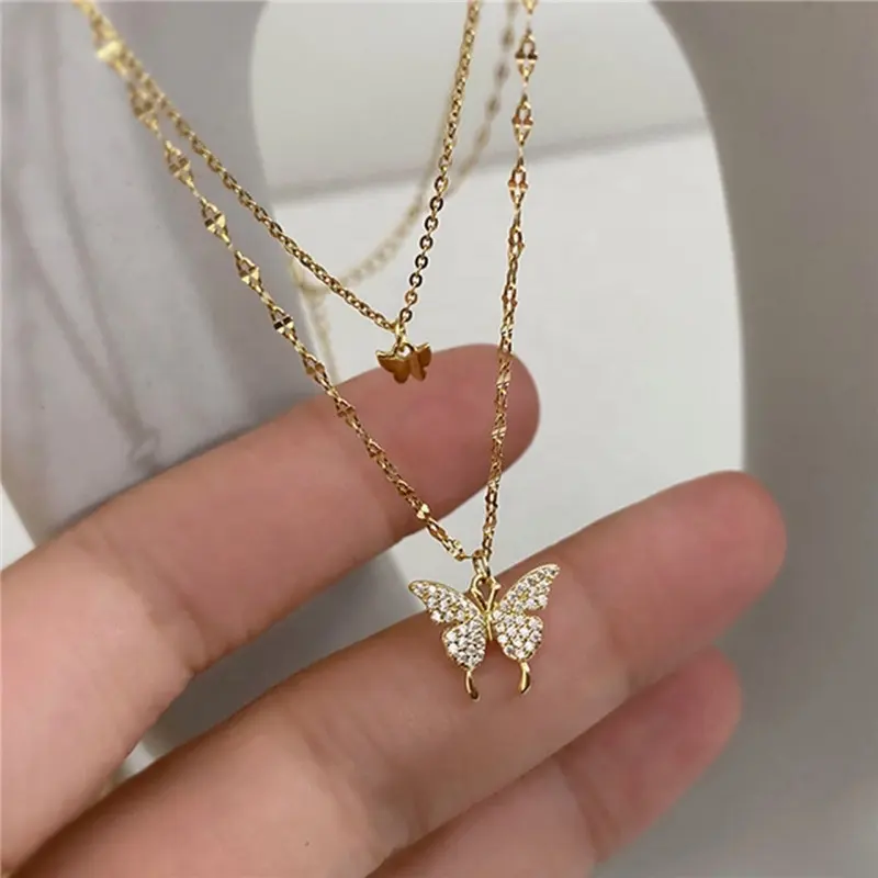 Fashion Simple Design Trendy Double Butterfly Pendant Necklaces For Women Jewelry Gifts 2022