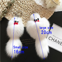 Porte-clés suspendu de voiture de petit renard mignon en fourrure véritable porte-clés sac de poupée en peluche douce porte-clés suspendu