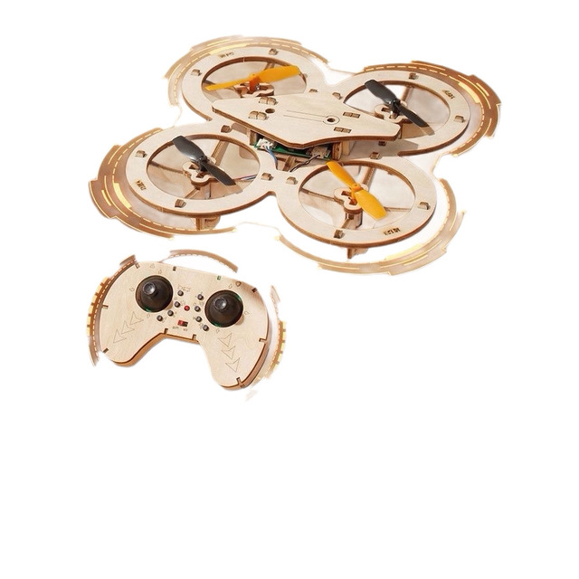 Wooden DIY Quadcopter Assembly Remote-Controlled Aircraft Children Educational Aviation Model Puzzle Toy Handmade