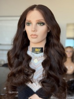 Perruque Lace Front SHY 13x5 Brun Foncé Ondulée Naturelle Cheveux Humains Dentelle HD Sans Colle Vente en Gros avec Nœuds Décolorés - Offre Spéciale