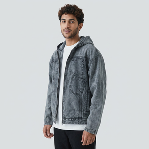 Fashionable Cotton Latest Hoodies <b>Men</b> <b>Denim</b> <b>Jacket</b> Coats Casual Washed Custom Hooded <b>Jackets</b> Male <b>Denim</b> Hoodies for Boys - Product Image 1