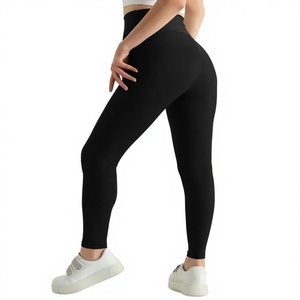 Leggings taille haute simples et antibactériens, longueur intégrale, avec ceinture, en Spandex/Polyester pour femme, idéaux pour le yoga - Product Image 1