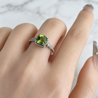 Bague en argent sterling 925 plaqué rhodium avec pierre naturelle taillée en coussin (peridot/améthyste/citrine) pour femme, idéale pour les fêtes et les cadeaux – Vente en gros usine