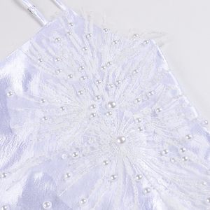 A8824 Estilos de moda Correa de espagueti Mujeres Vestido de novia largo con cuentas Satén Blanco Señoras Vestido de fiesta de cóctel - Product Image 3