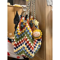 Sac à main vintage en crochet rose, sac à tricoter fait main, matériel de bricolage, sac à bandoulière en laine au crochet pour petite amie 2025 sac