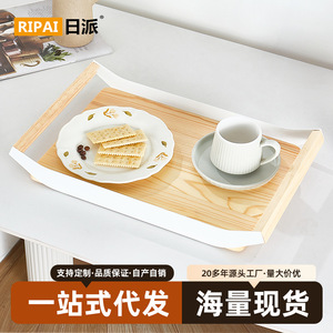 Bandeja rectangular de madera maciza con asas, blanca, tamaño pequeño, tamaño grande, para servir café, té, uso doméstico - Product Image 5