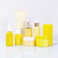 Ensembles de flacons et pots cosmétiques en verre dépoli rose personnalisés vides avec bouchon à vis, emballés en carton, OEM/ODM, pour gouttes pour les yeux et soins de la peau